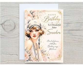 Personalised Art Deco Birthday Card For Her Wife Sister Daughter Mum