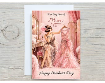 Personalised Mother's Day Card, Art deco Lady  Mum Nan Mom Mam Mummy