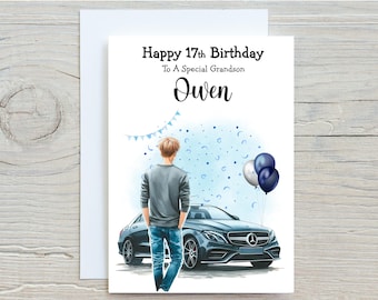 Personalised Birthday Card Car, Him, Boys, Son, Grandson, Brother, Nephew, Friend,