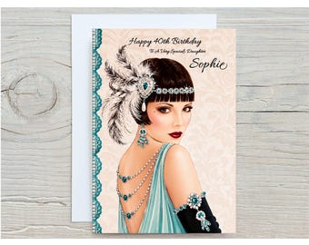 Tarjeta de cumpleaños personalizada estilo Art Déco para ella, esposa, hermana, hija o mamá.