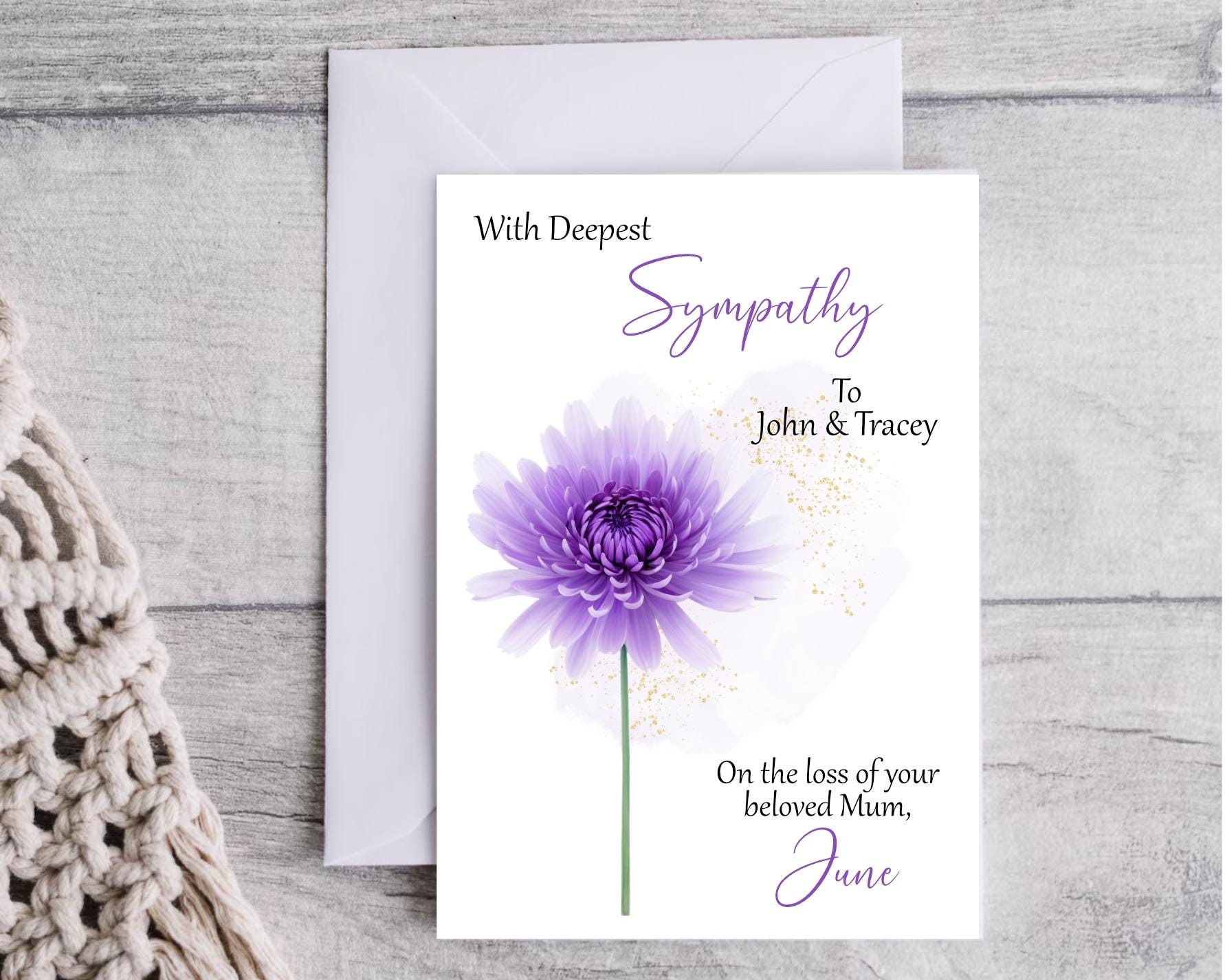 Personalised Sympathy Card Bereavement Condolence Sorry for Your