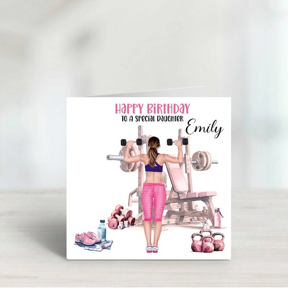 Ladies Gym Birthday card Personalised, Fitness Card, Daughter, Wife, Sister, Granddaughter, Niece, Friend