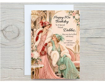 Tarjeta de cumpleaños personalizada estilo Art Déco para ella, esposa, hermana, hija o mamá.
