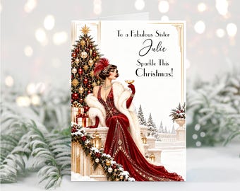 Personalised Art Deco Christmas Card Ladies Daughter Wife Mum Nana Friend Neighbour