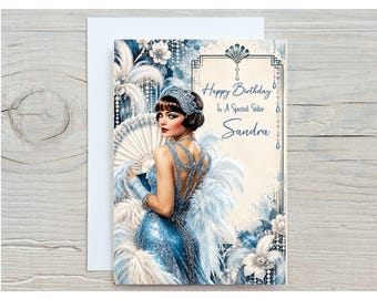 Personalised Art Deco Birthday Card For Her Wife Sister Daughter Mum