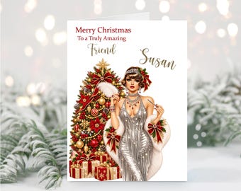 Personalised Art Deco Christmas Card Ladies Daughter Wife Mum Nana Friend Neighbour