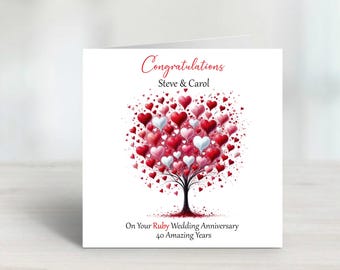 Personalised Ruby Wedding Anniversary Card, 40th Anniversary