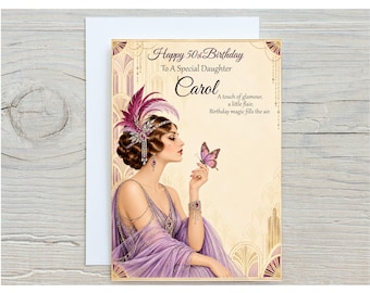 Personalised Art Deco Birthday Card For Her Wife Sister Daughter Mum