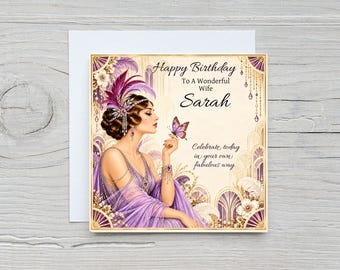 Personalised Art Deco Birthday Card For Her Wife Sister Daughter Mum