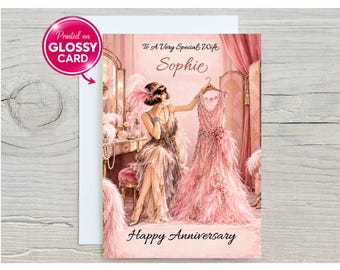 Personalised Art Deco Wedding  Anniversary Card, Wife
