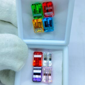 Multi-Color Cubic Zirconia Gemstone Lot: Rectangle Jewelry Making Stones (12x8mm, 64ct, 8pcs