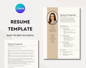 Professional Resume | Modern Resume | Resume Template | CV Template | Canva Template | Cover letter