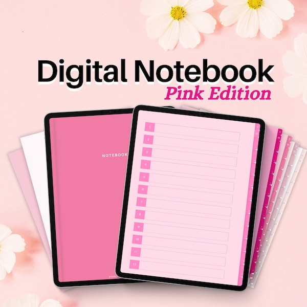 Pink Digital Notebook Set | Pink iPad Notebook for GoodNotes | Digital Note Templates Notability | Digital Student Notebook