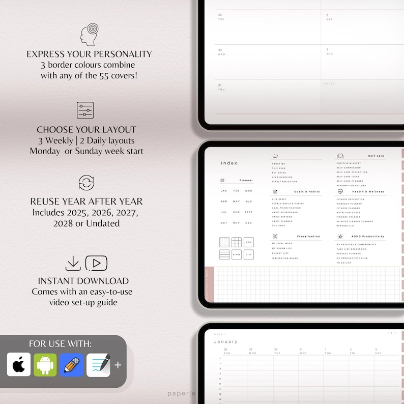ADHD Digital Planner 2026 2027 2028 Goodnotes & Notability Templates ...