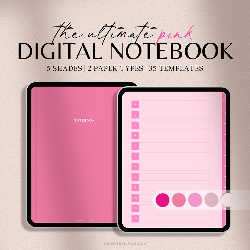 Digital Notebook for ipad, Goodnotes notebook, Digital Note Template in pink