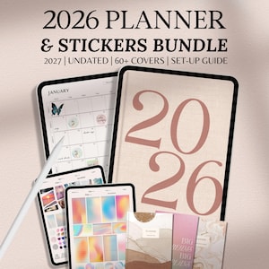 2026 Digital Planner Bundle with Stickers and Covers, GoodNotes Template, iPad and Notability Calendar
