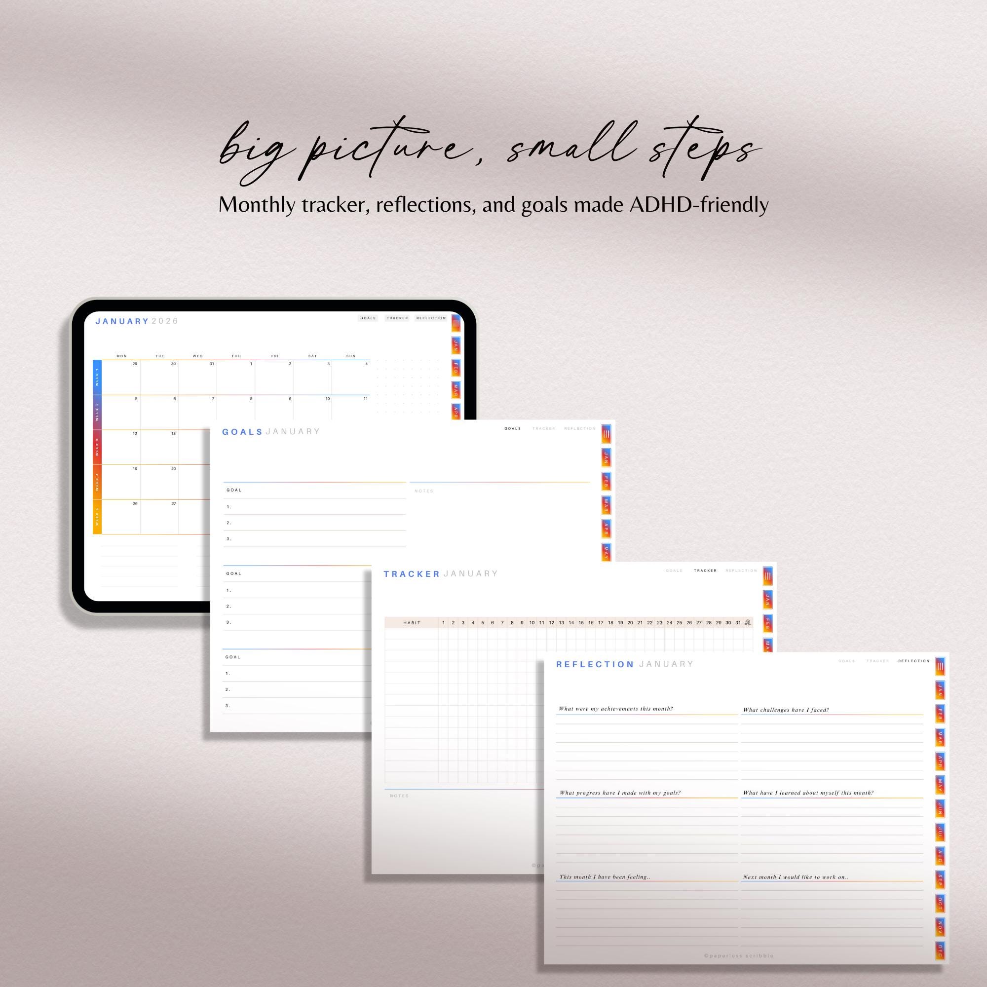 ADHD Digital Planner 2026 2027 2028, Rainbow Goodnotes & Notability ...