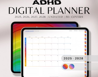 ADHD Digital Planner 2026 2027 2028, Rainbow GoodNotes & Notability Templates (Digital Download