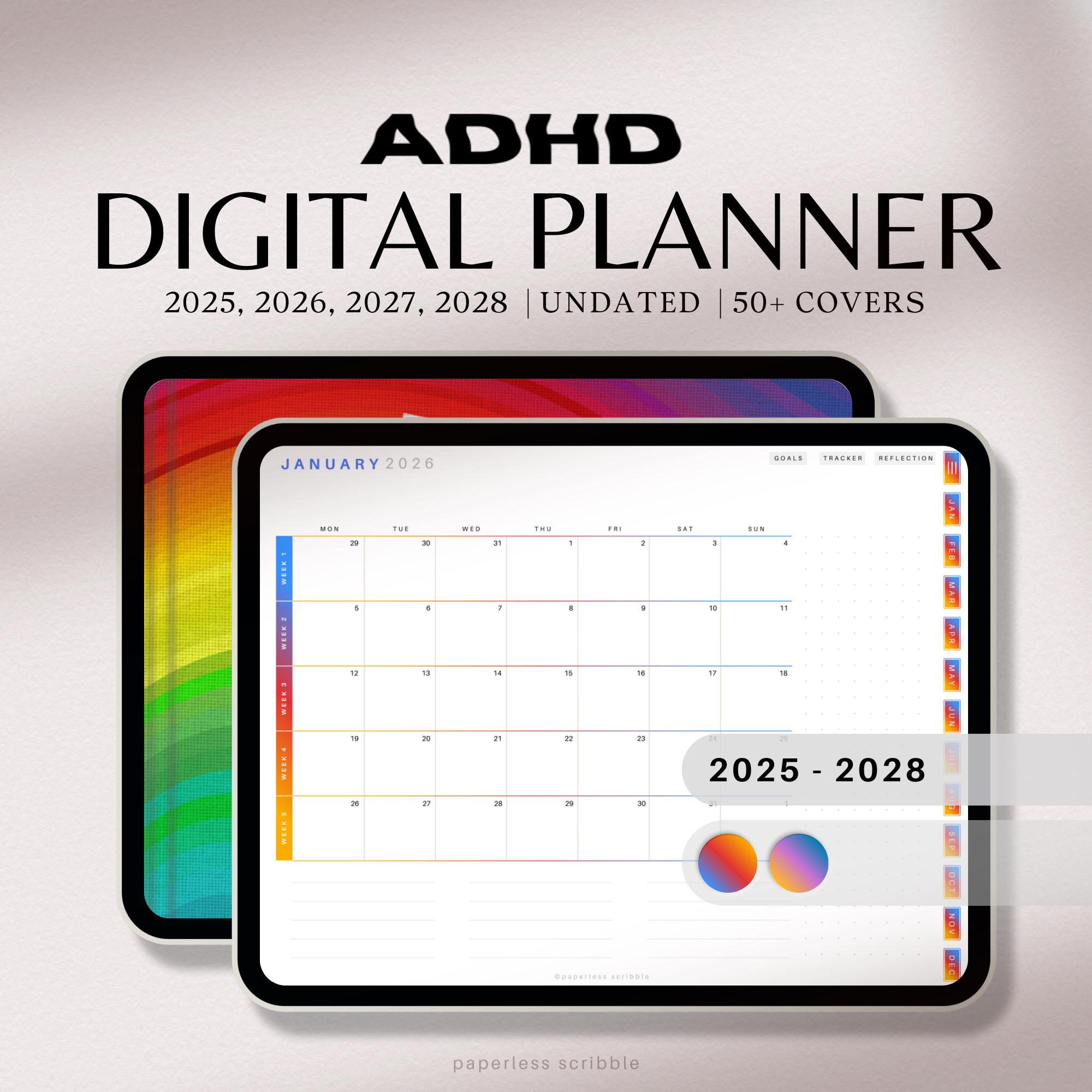 ADHD Digital Planner 2026 2027 2028, Rainbow Goodnotes & Notability ...