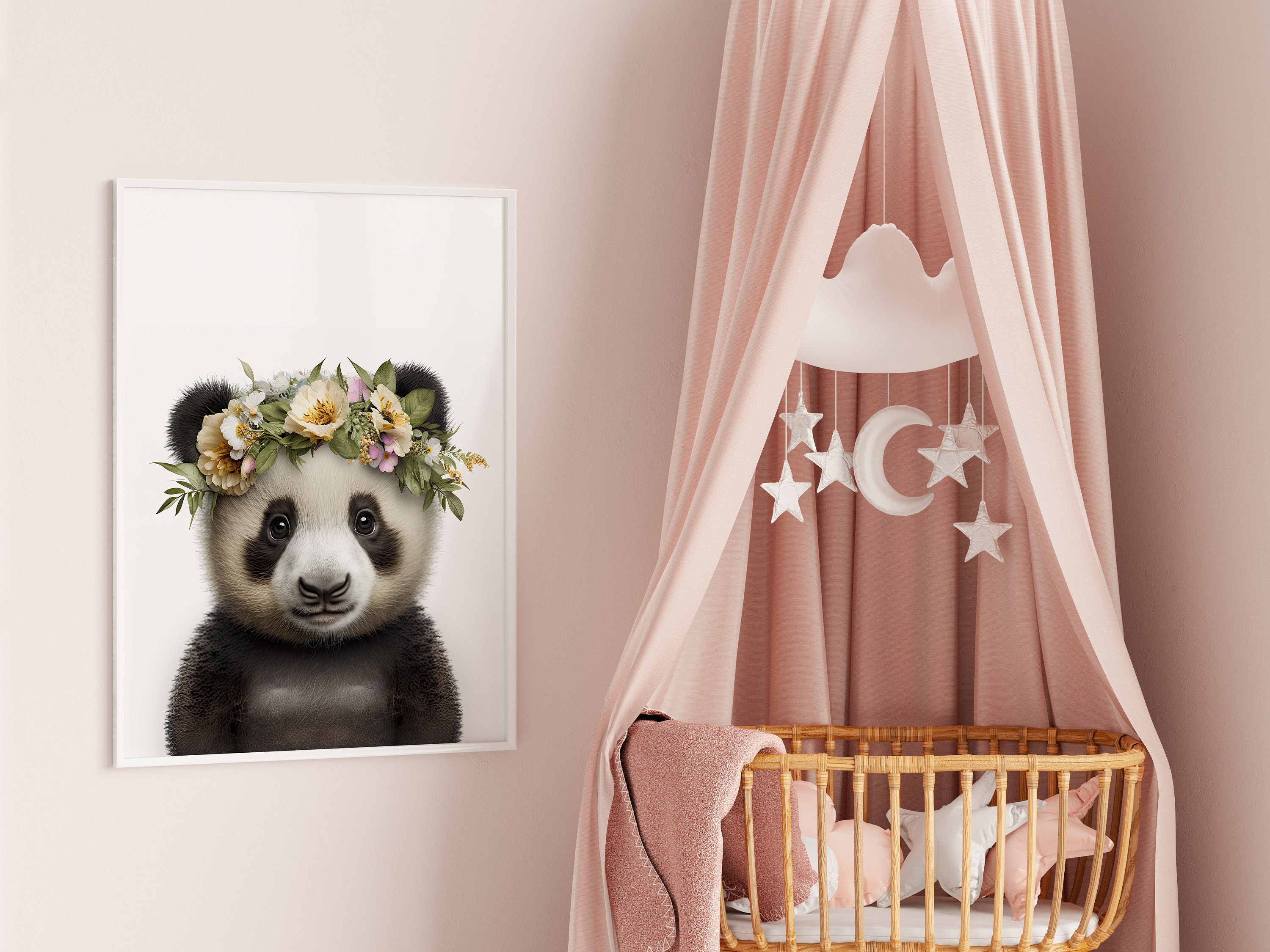 Baby Panda Nursery Wall Art Floral Crown Printable Digital Download for ...
