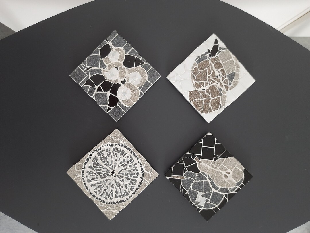 Unique Handmade Glass Mosaic Coasters, Set of 4 to Be Used Under Cup or