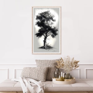 Black and White Tree, Oil painting, wall art, printable, illustration, instant download