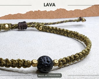 Makramee Armband "Planet" | Lava / Khaki | Personalisierbar