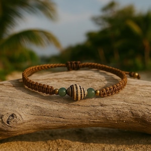 KOH PHAYAM - Makramee Armband mit Muschel aus Thailand, Holz & Messing | Muschelarmband Naturfund, upcycle Schmuck | Geschenkidee Reise