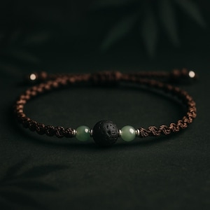 Pulseira GRAVITY | Órbita de Lava e Aventurina | Macramê Ajustável | Pulseira Minimalista Unissex | Pedras Preciosas Personalizáveis