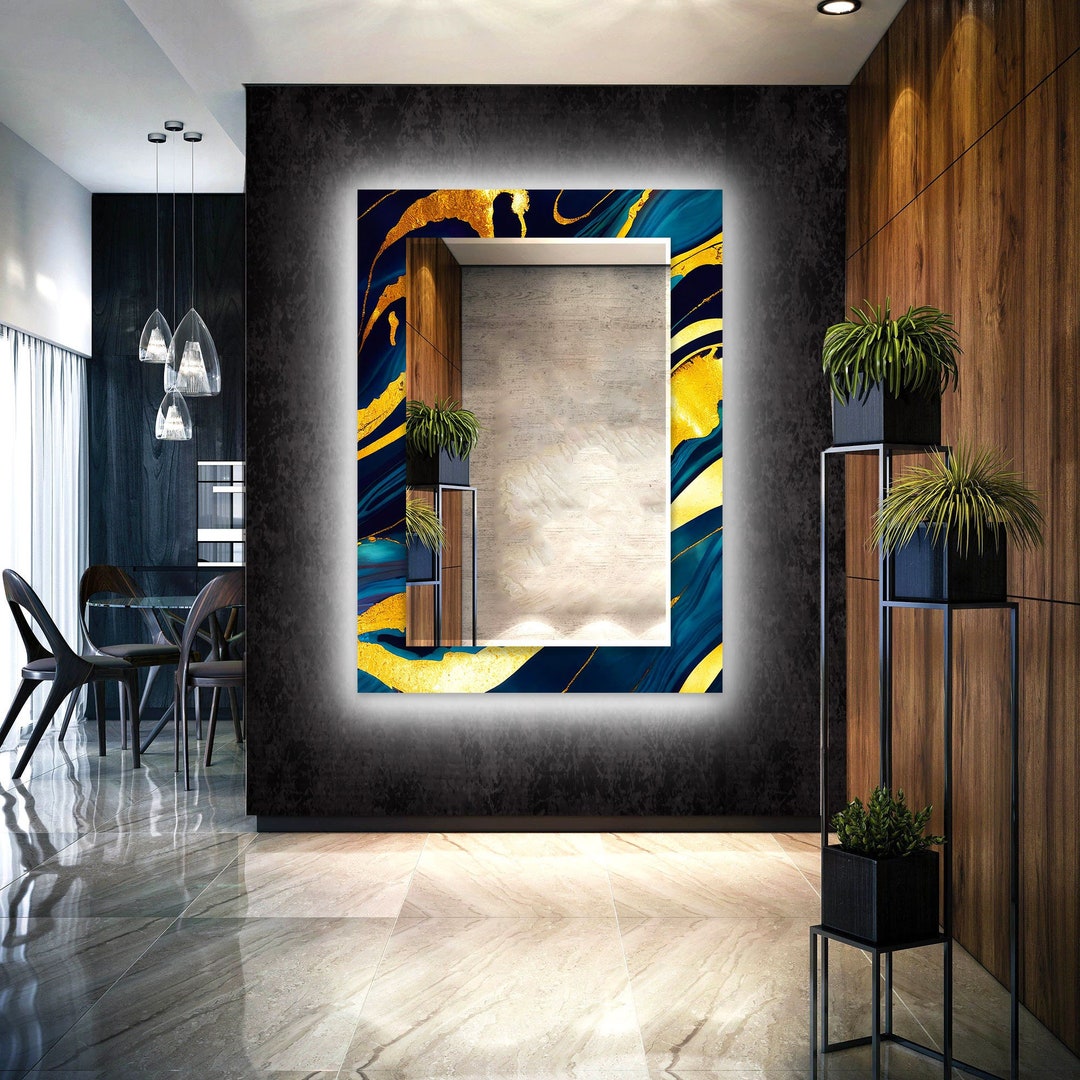 Gold Mirror Lighted Tempered Glass Wall Mirror With Led - Etsy