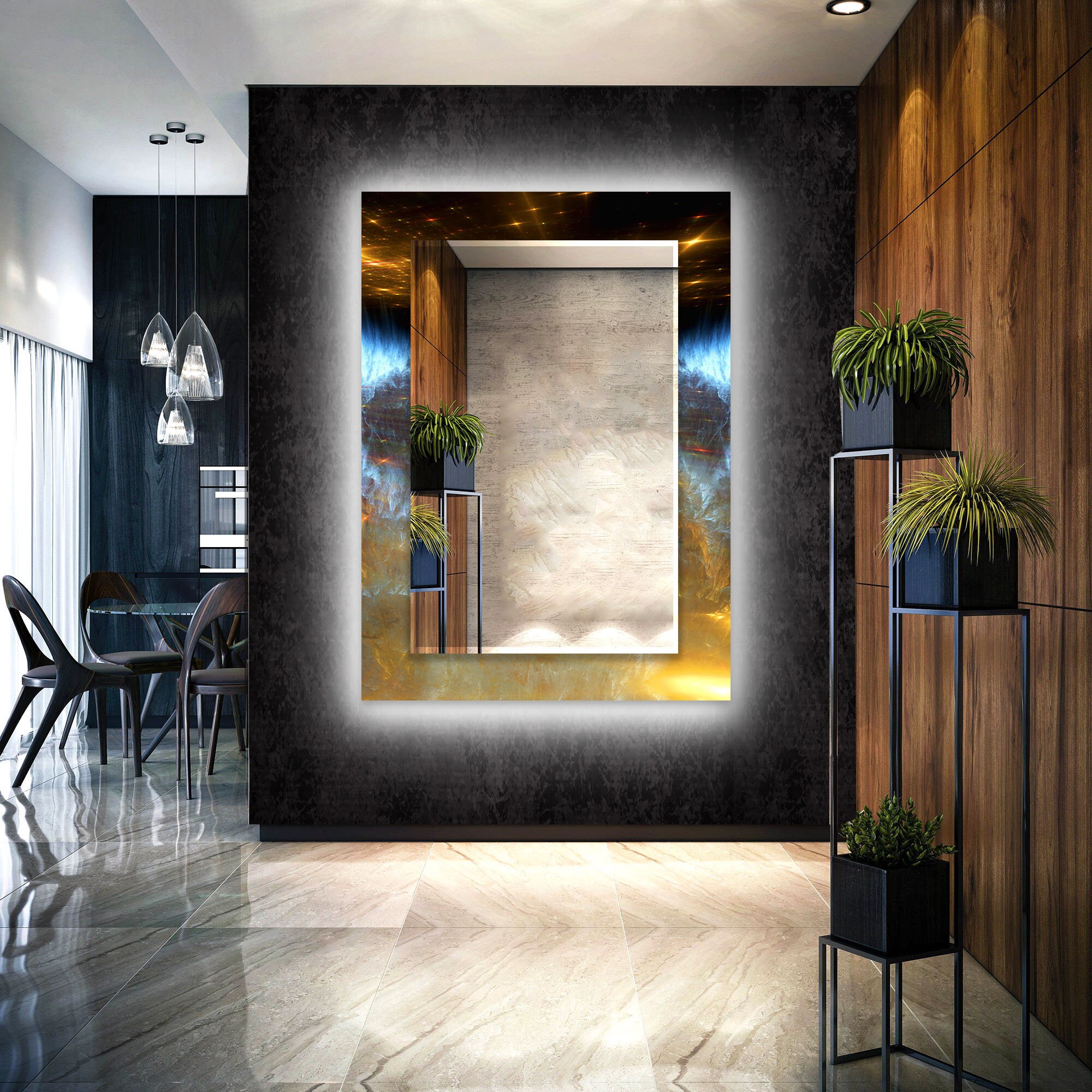 Dark LED Lighted Wall Mounted Tempered Glass Wall Mirror With Etsy