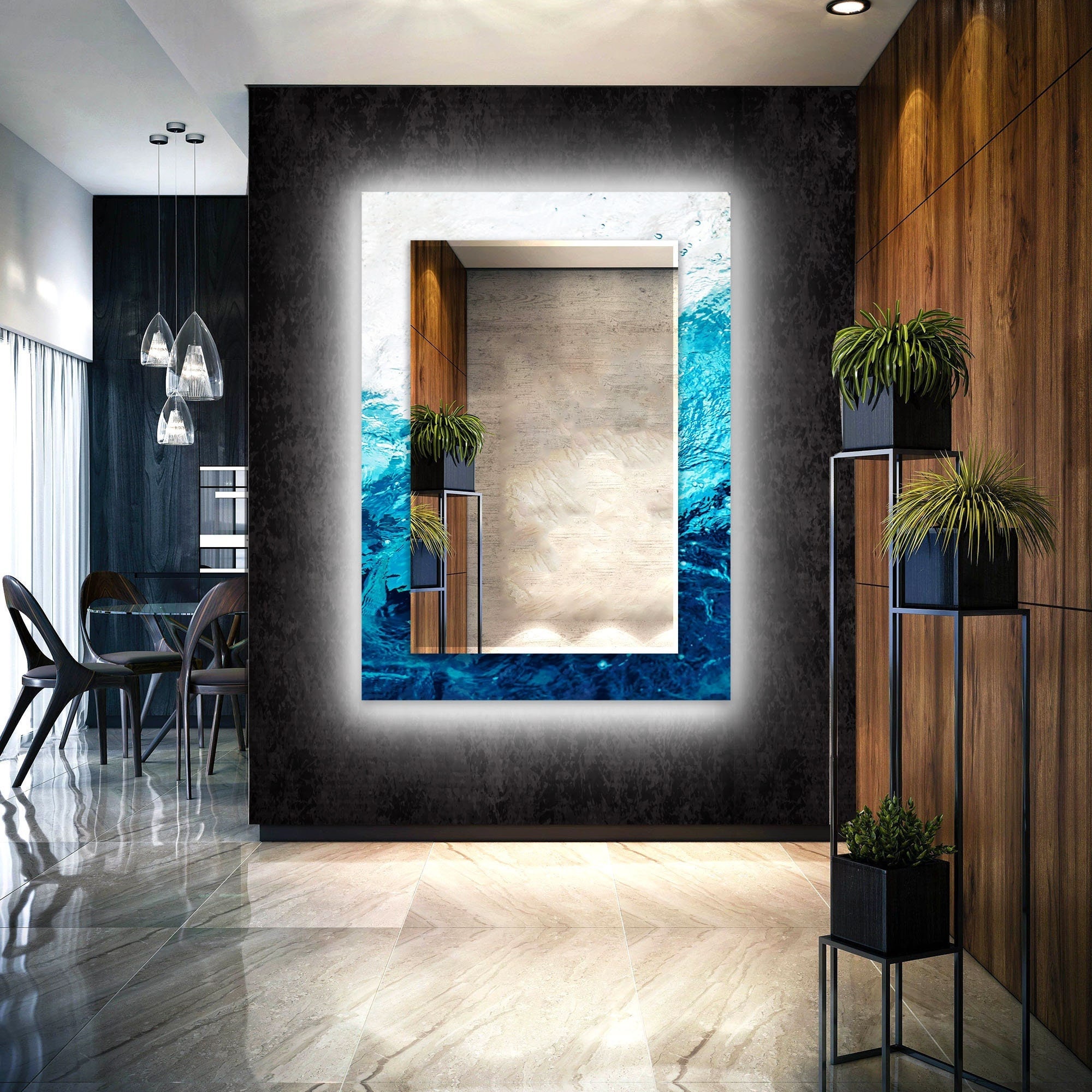 Led Mirrortempered Glass Wall Mirror With Led Lightsled Etsy