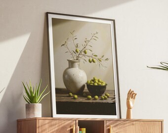 Olive Still Life Art Print – Minimalist Kitchen Decor Digital Download