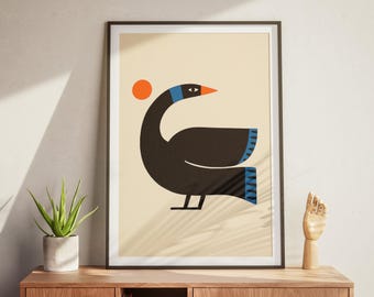 Modern Bird Art Print, Minimalist Animal Digital Download, Scandinavian Wall Decor