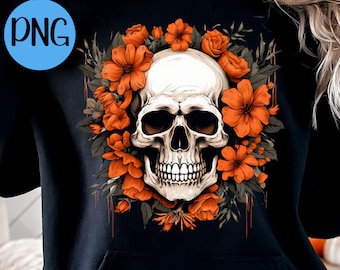 Rose Skull Halloween PNG Instant Digital Download for Sublimation, 300 dpi , Halloween Floral Skull PNG