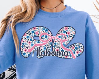 AL Alabama PNG Coquette State PNG, Preppy Floral Alabama shirt design, Trendy Alabama Pink Bow, Preppy sublimation, Cute Alabama png