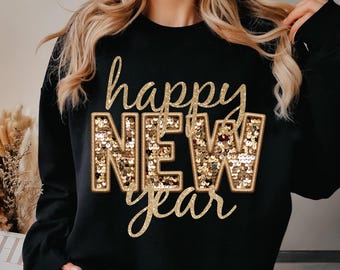 Happy New Year PNG | Gold New Year, Sequins, Glitter | Instant Sublimation Download | Digital Shirt Design, Gold and Silver New Years