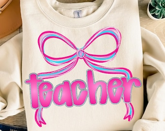 Preppy Teacher  PNG Coquette Bow Teach Doodle Png, Back To School Teacher Png, Preppy Teach Love Inspire Png, Checkered Sublimation, Leopard