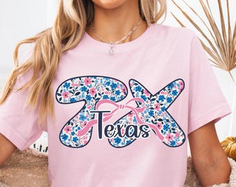 TX Texas Coquette PNG Stato del Texas PNG, design di maglietta floreale preppy del Texas, Texas alla moda con fiocco rosa, sublimazione preppy, popolare Texas png