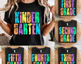 Pacchetto Ritorno a Scuola PNG, Pacchetto Magliette Retrò PNG, Maglietta Primo Giorno di Scuola, Maglietta Scolastica Insegnante Neon Distressed PNG Disegni Sublimatici
