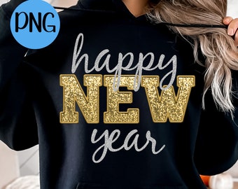 Happy New Year PNG | Holidays, New Year, Sequins, Glitter | Instant Sublimation Download | Digital Shirt Design, Gold and Silver New Years