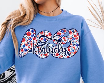 4th of July Kentucky Sublimation PNG,Floral Kentucky State PNG,Red White Blue KY Design,Patriotic State Sublimation,Kentucky Flowers Png