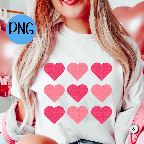 Glitter Pink Hearts Png Valentine's Day Png Valentines Sublimation Png Valentines Shirt Design Digital Download Sparkly Faux Glitter