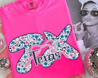 TX Texas Coquette PNG Texas State PNG, Preppy Floral Texas shirt design, Trendy Texas with Pink Bow, Preppy sublimation, Popular Texas png
