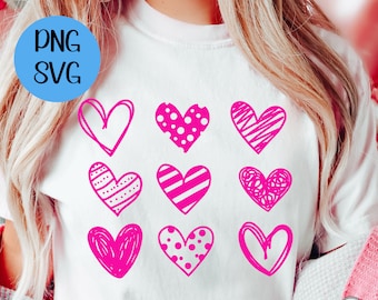 Valentine&#39;s Nine Pink Hearts, Valentine Digital Cutting File, Vector Design, Cut File SVG Instant Digital Download Valentines Shirt PNG