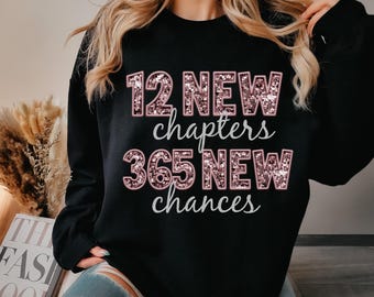 12 New Chapters 365 New Chances Happy New Year PNG, New Year, Sequins, Glitter, Instant Sublimation Download | Digital Shirt Design