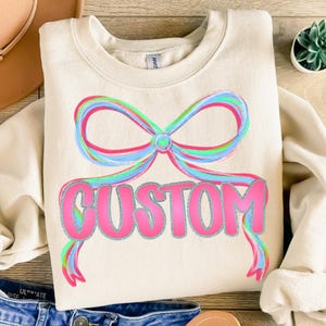 Preppy Custom PNG Name Bow PNG, Girly Pink Coquette Bow Png, Personalized Name Shirt Design, Hand Lettered Sublimation, Personalized Digital