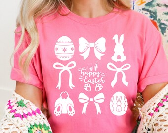 Happy Easter SVG PNG, Easter Coquette Bow PNG, Easter Bunny Png, Easter Egg Svg, Girls Easter Png, Easter Shirt, Sublimation Designs