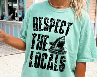 Beach Shark PNG Respekt der Einheimischen png, Sommer Strand Sublimation, Strand Shirt png, Haifisch Sublimation, Trendy Beach Shirt png