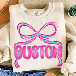 Custom Name PNG Preppy Bow PNG, Girly Pink Coquette Bow Png, Personalized Name Shirt Design, Hand Lettered Sublimation, Personalized Digital